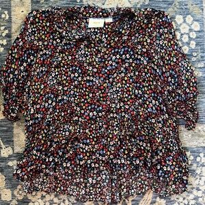 Maeve, Anthropologie Mallory Black Floral Blouse